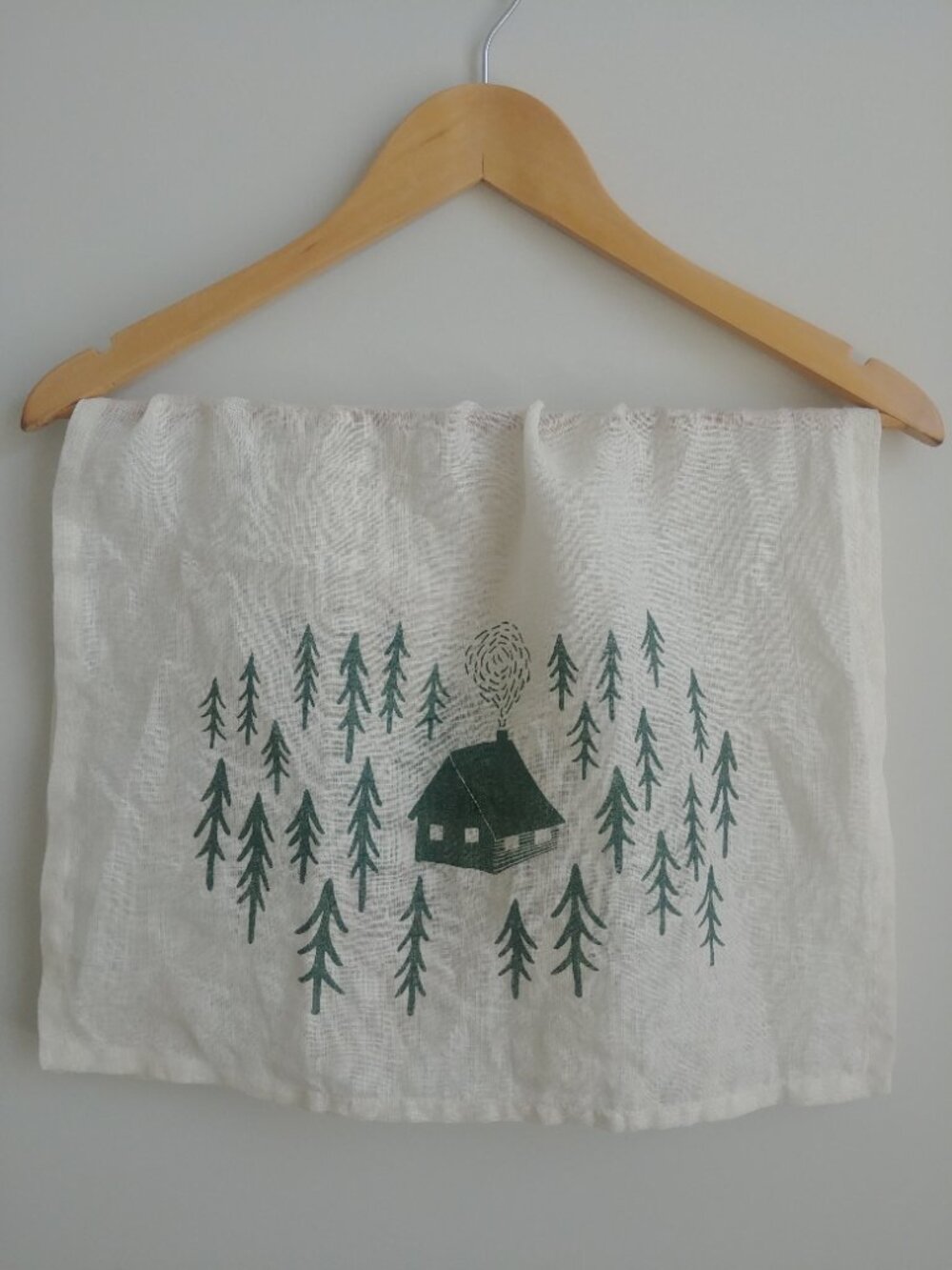 4/$20 100% linen kitchen tea towel neutral flax cream with green Danica